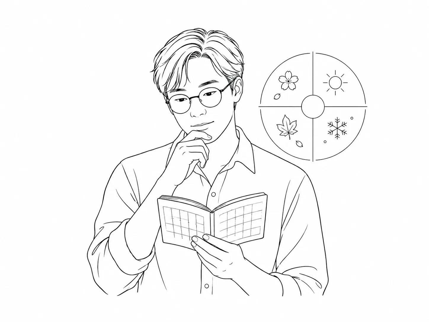 만세력과 절기를 살펴보는 인물 선화