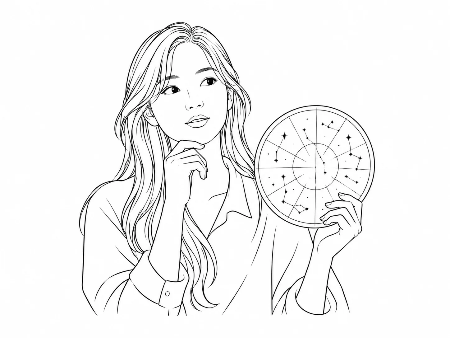 별자리 원판을 살펴보는 인물 선화